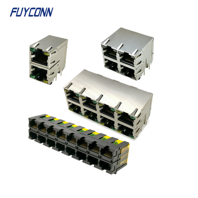 Vrouwelijke Rechte hoek RJ45 Jack Connector, Dubbele de Laagrj45 Modulaire Schakelaar van PCB
