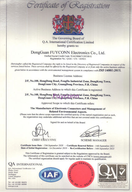 China Dongguan Fuyconn Electronics Co,.LTD Certificaten